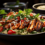 Salade de quinoa, légumes croquants et poulet grillé