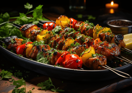 Brochettes de poulet marinées au citron et poêlée de légumes d’été