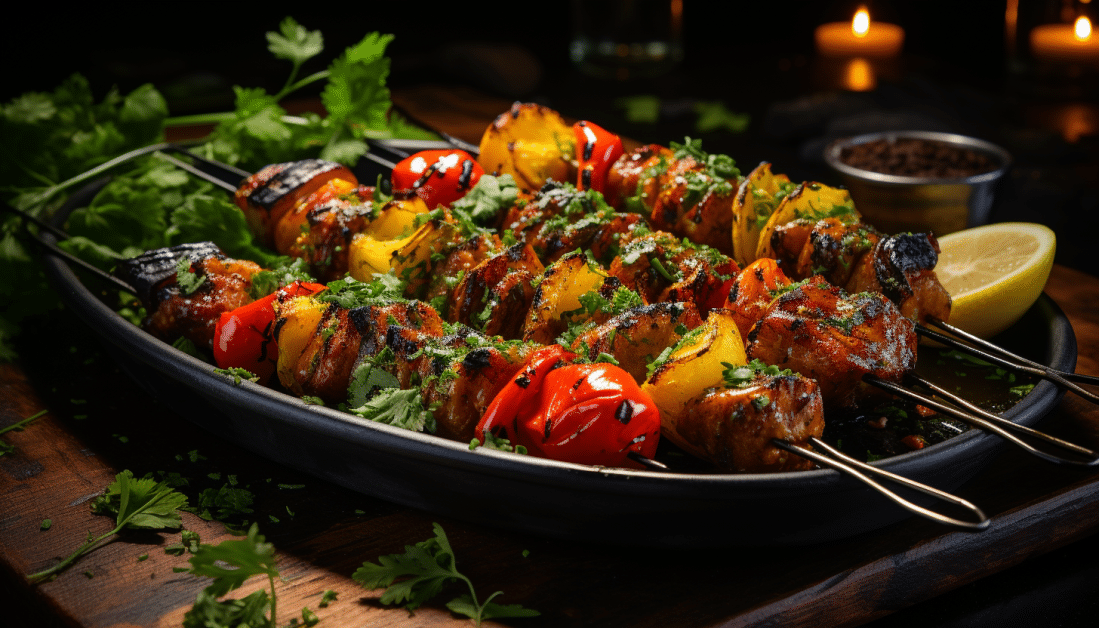 Brochettes de poulet marinées au citron et poêlée de légumes d’été