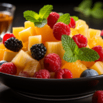 Salade de fruits frais au jus d’orange et à la menthe