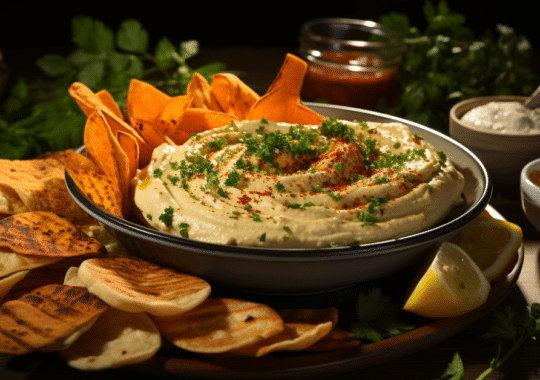 Chips de légumes et houmous maison