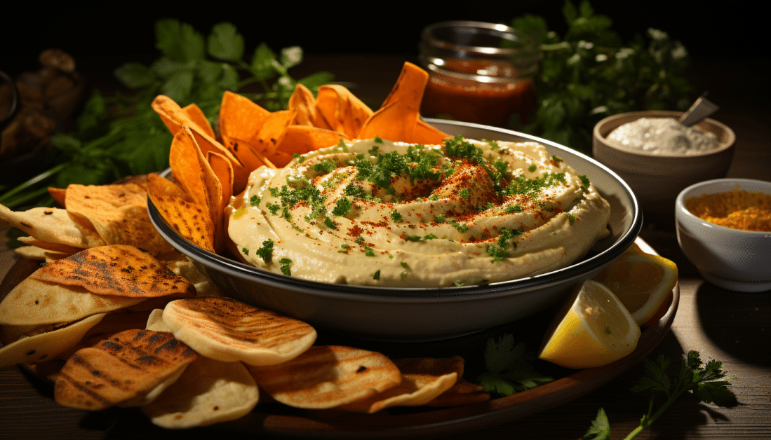 Chips de légumes et houmous maison