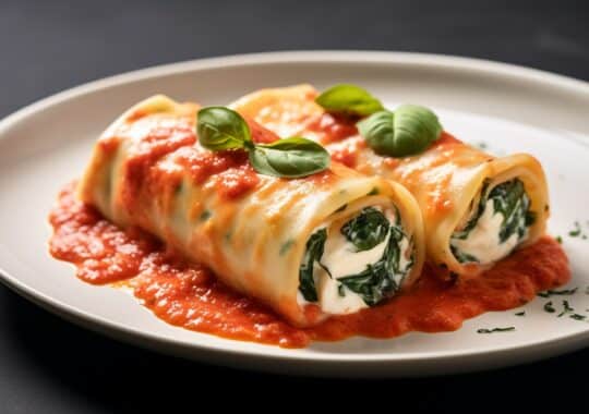 Cannelloni à la ricotta sur épinards