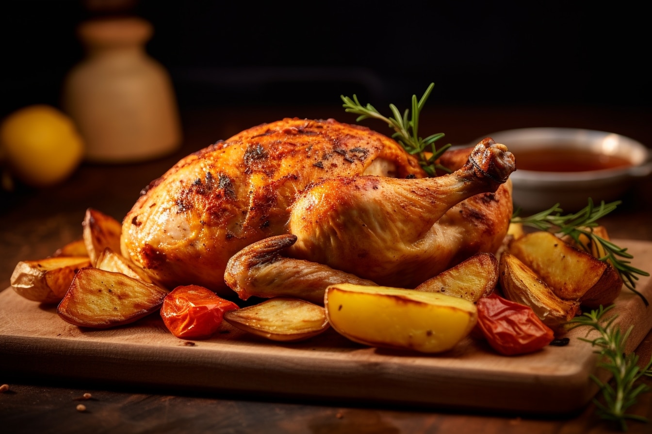 poulet rôti avec pommes de terre entières