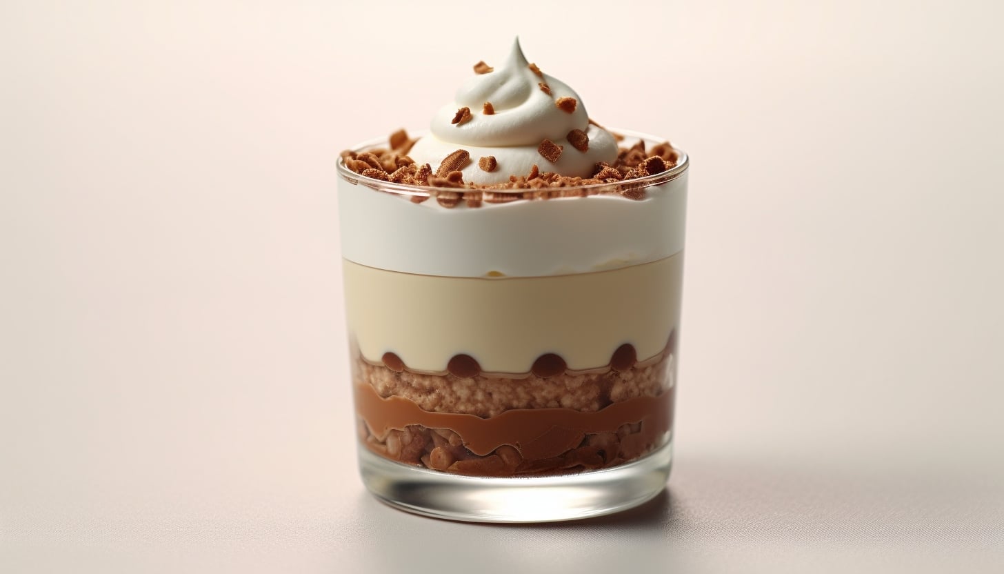 Mousse chocolat blanc et chocolat au lait avec une couche de pralinè