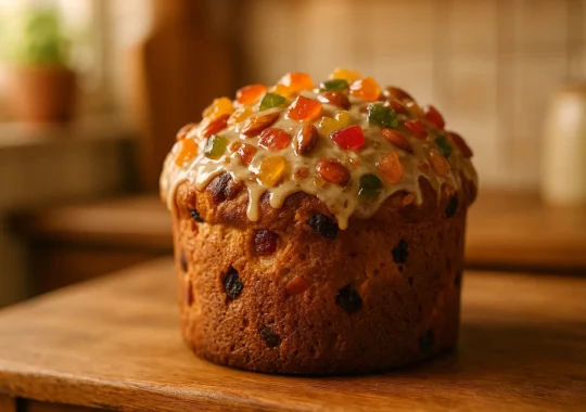 Panettone maison aux fruits confits & glaçage aux amandes