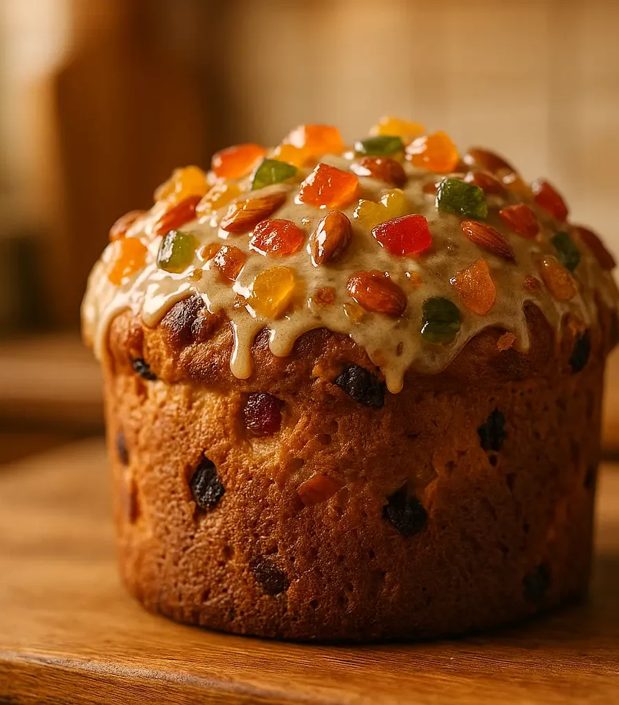 Panettone maison aux fruits confits & glaçage aux amandes