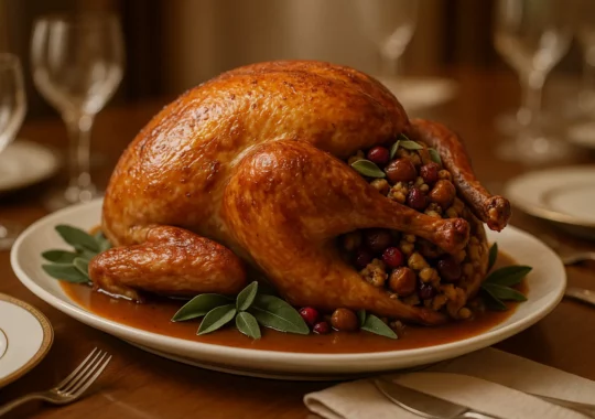 Rôti de dinde farci aux marrons, airelles & sauge