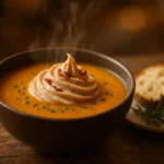 Velouté de potimarron et châtaignes, crème fouettée au lard fumé