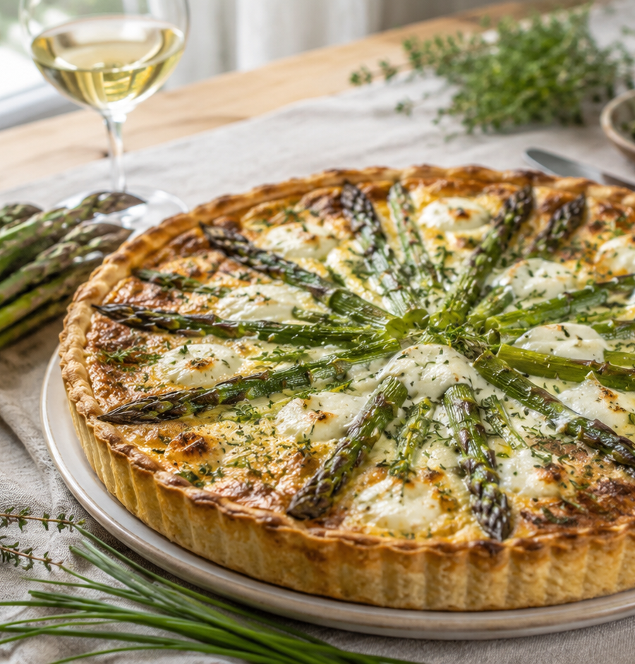 Quiche aux asperges vertes et chèvre frais : la recette de saison