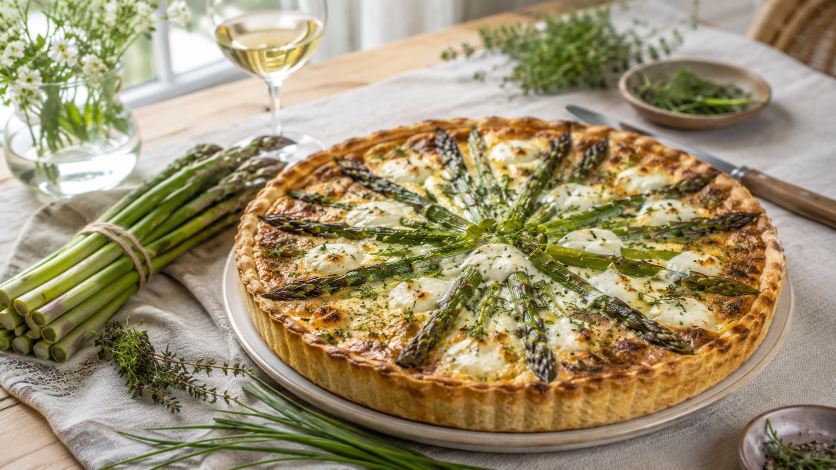 Quiche aux asperges vertes et chèvre frais : la recette de saison