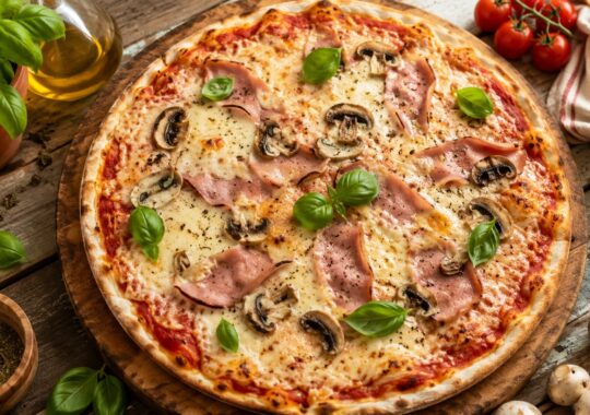 Pizza reine maison au jambon et champignons