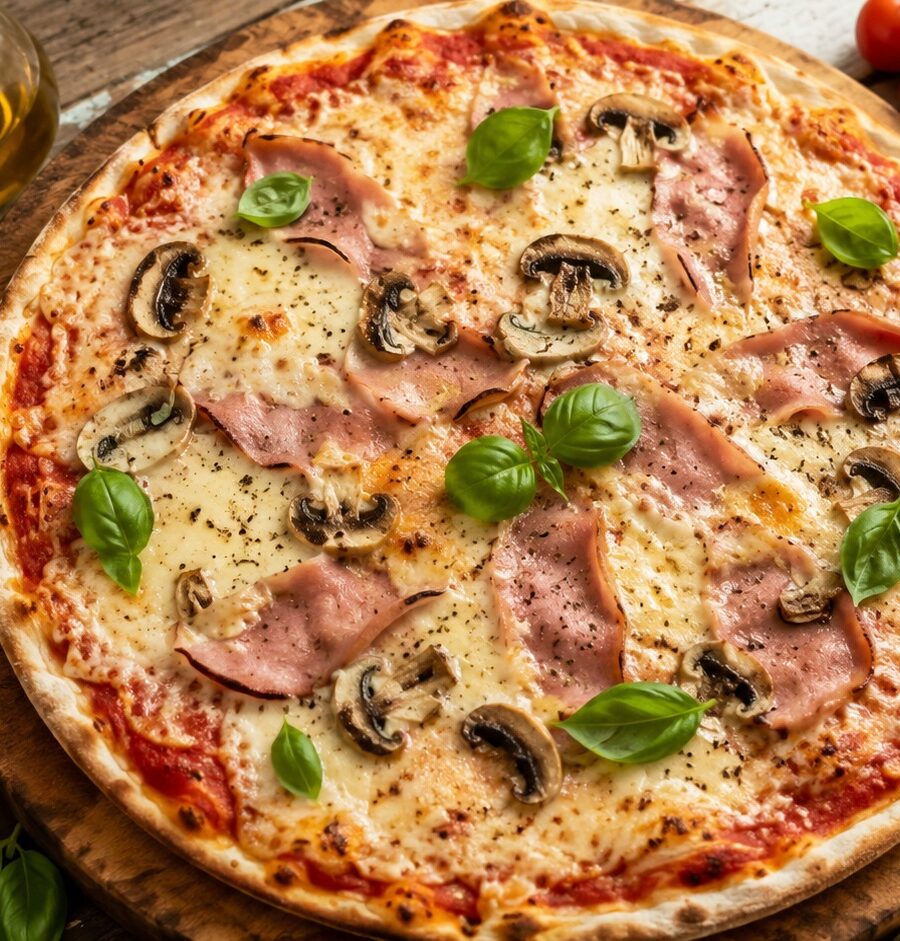 Pizza reine maison au jambon et champignons