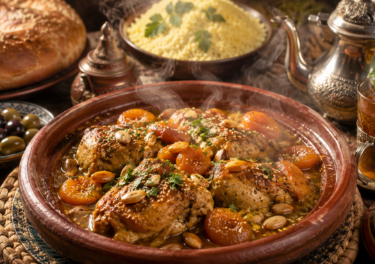 Tajine marocain de poulet aux abricots et amandes