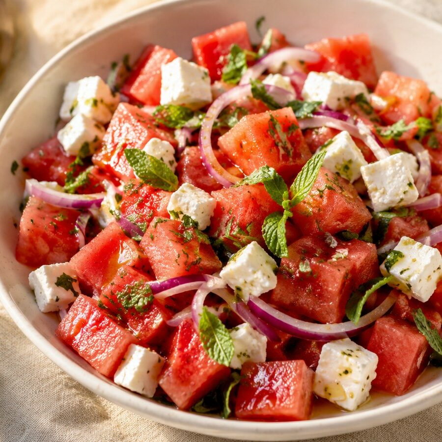 Salade de pastèque à la feta et à la menthe : la recette rafraîchissante de l&rsquo;été