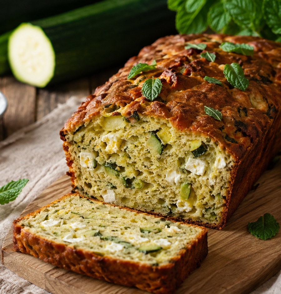 Cake aux courgettes, feta et menthe