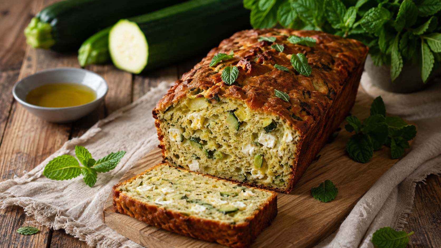 Cake aux courgettes, feta et menthe