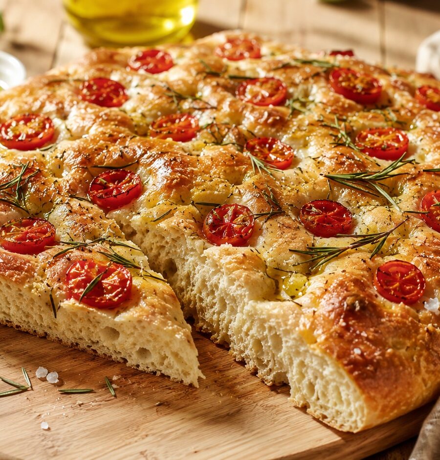 Focaccia italienne aux tomates cerises et romarin : la recette moelleuse