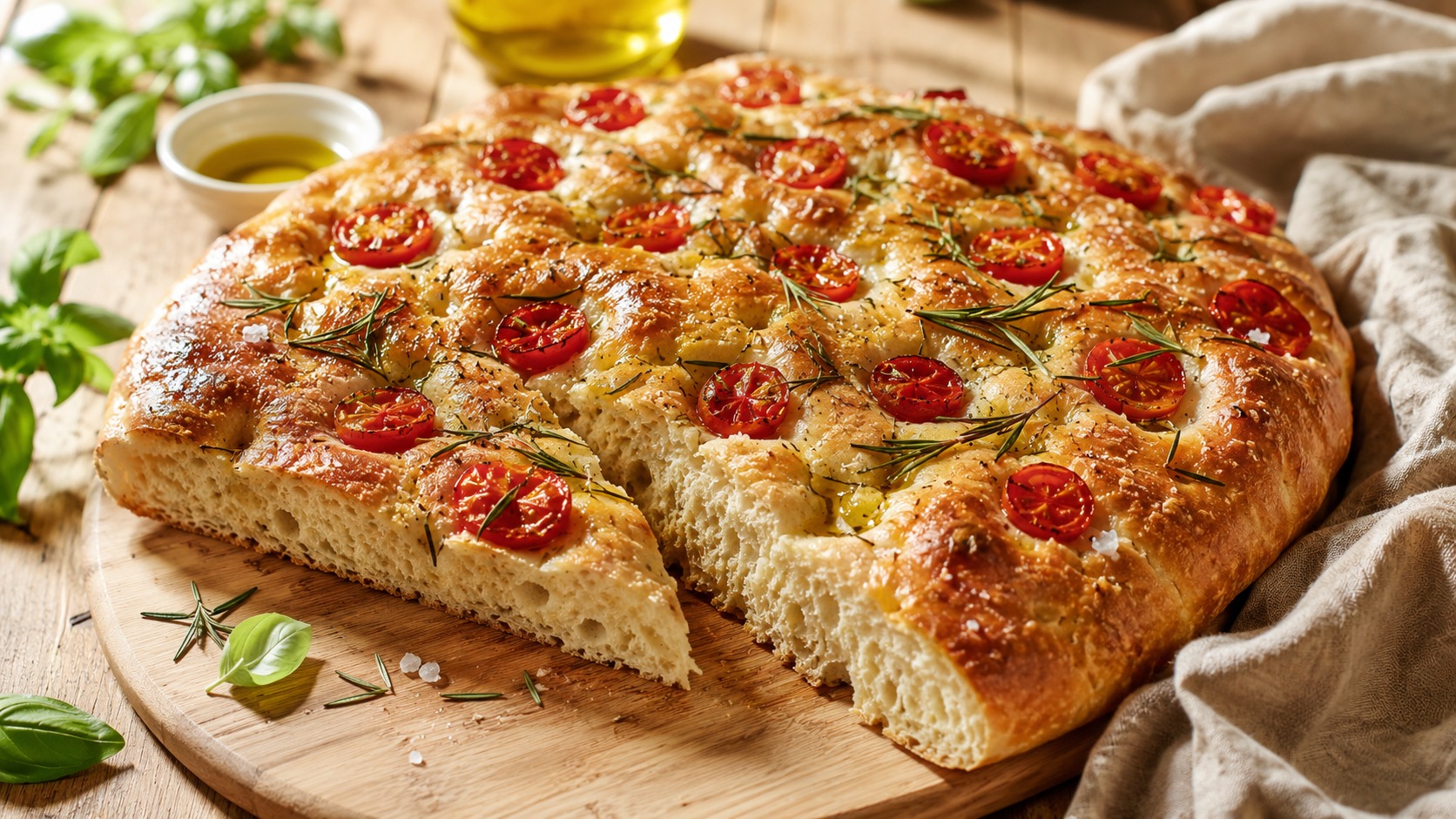 Focaccia italienne aux tomates cerises et romarin : la recette moelleuse