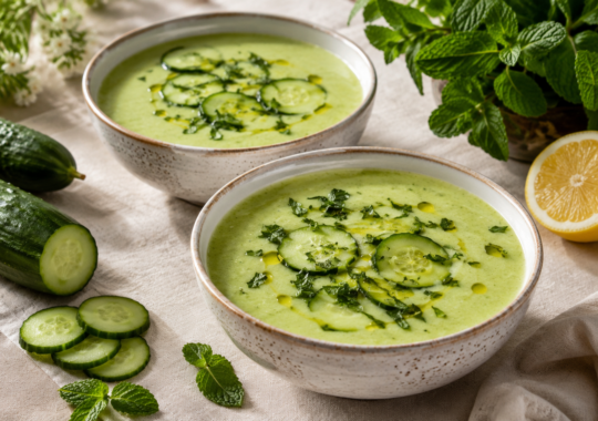 Soupe froide de concombre a la menthe et au yaourt : la recette rafraichissante