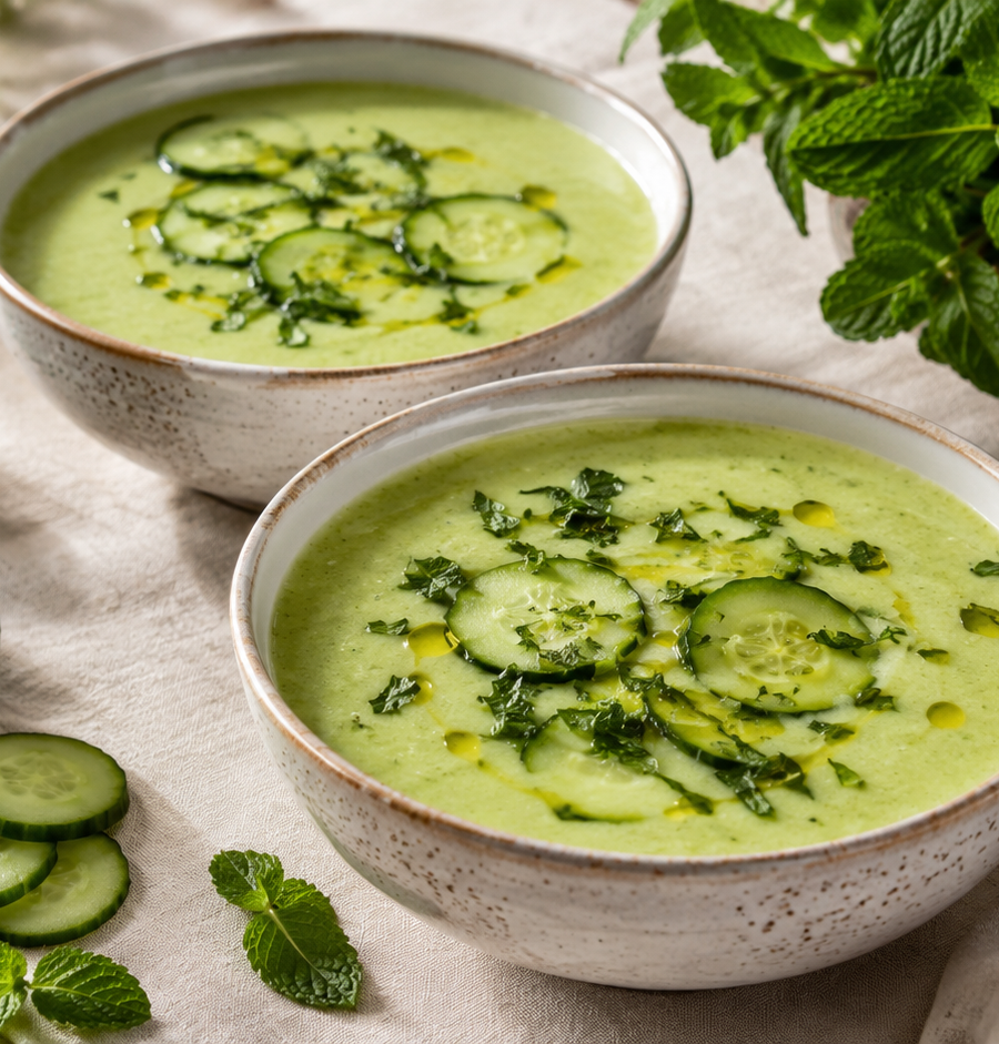 Soupe froide de concombre a la menthe et au yaourt : la recette rafraichissante