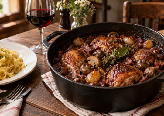 Coq au vin traditionnel