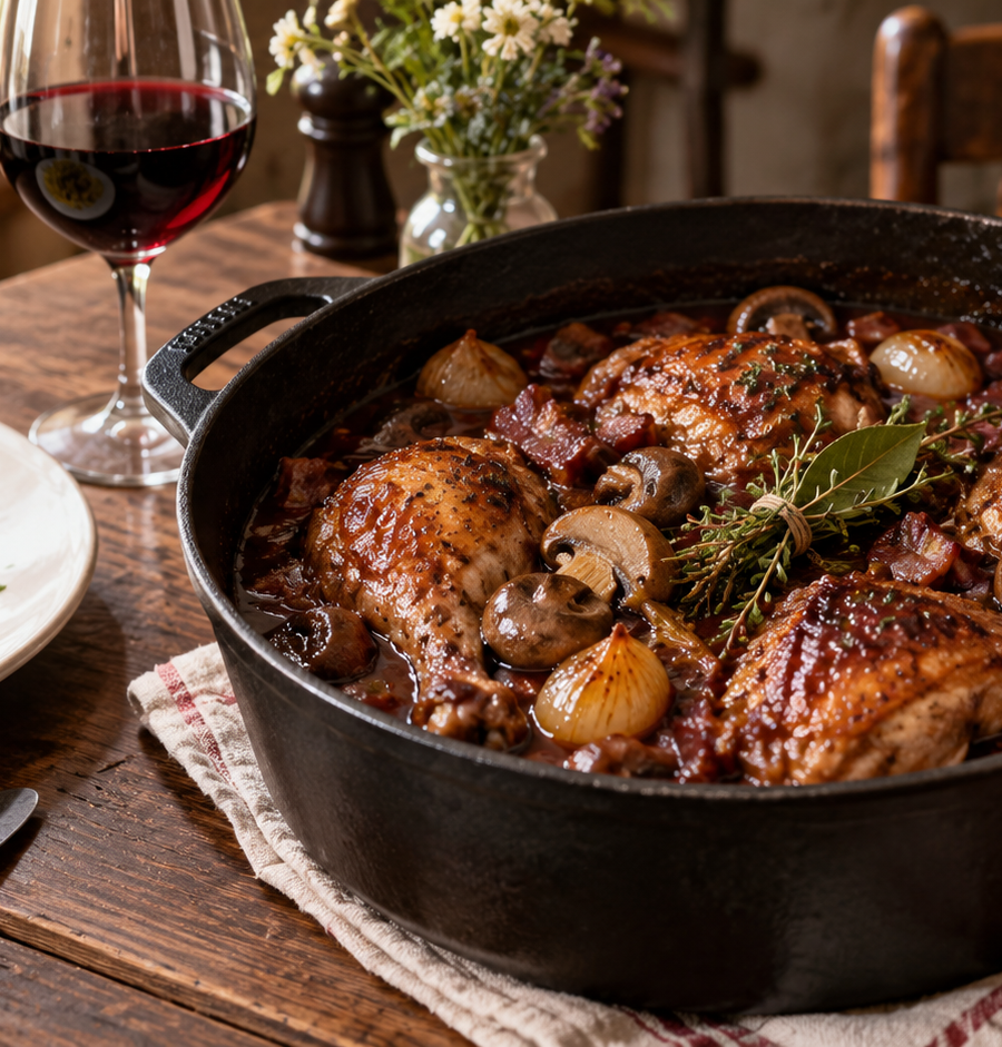Coq au vin traditionnel