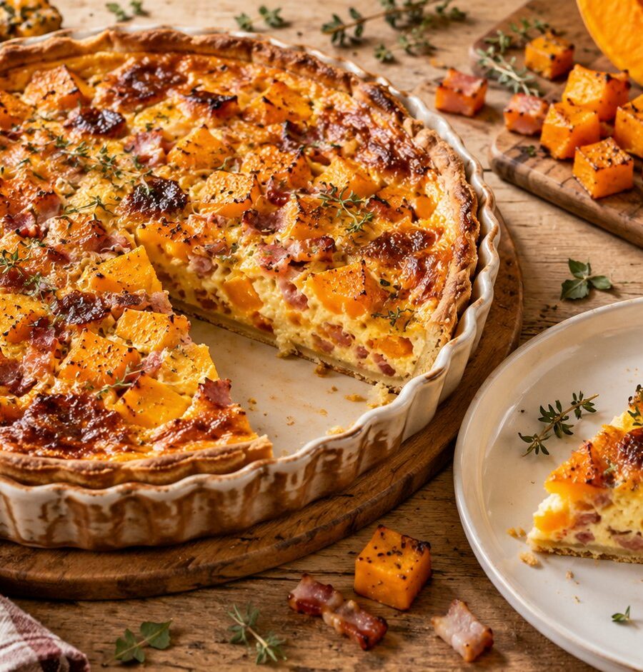 Quiche au potiron et lardons : la recette d&rsquo;automne réconfortante