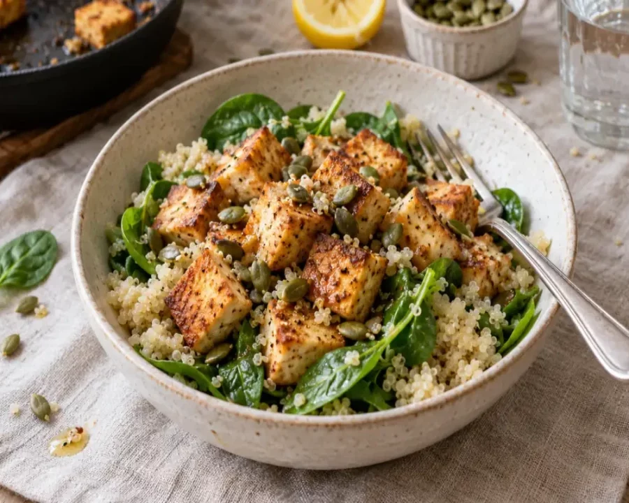Bowl de quinoa au tofu grillé : la recette végane riche en magnésium
