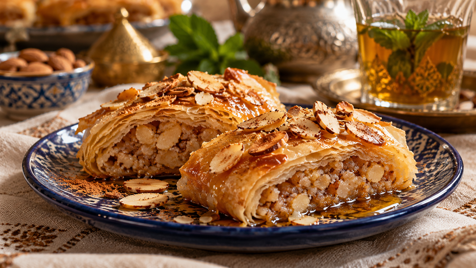 M'hancha aux amandes tranche - vue interieure feuille brick farce