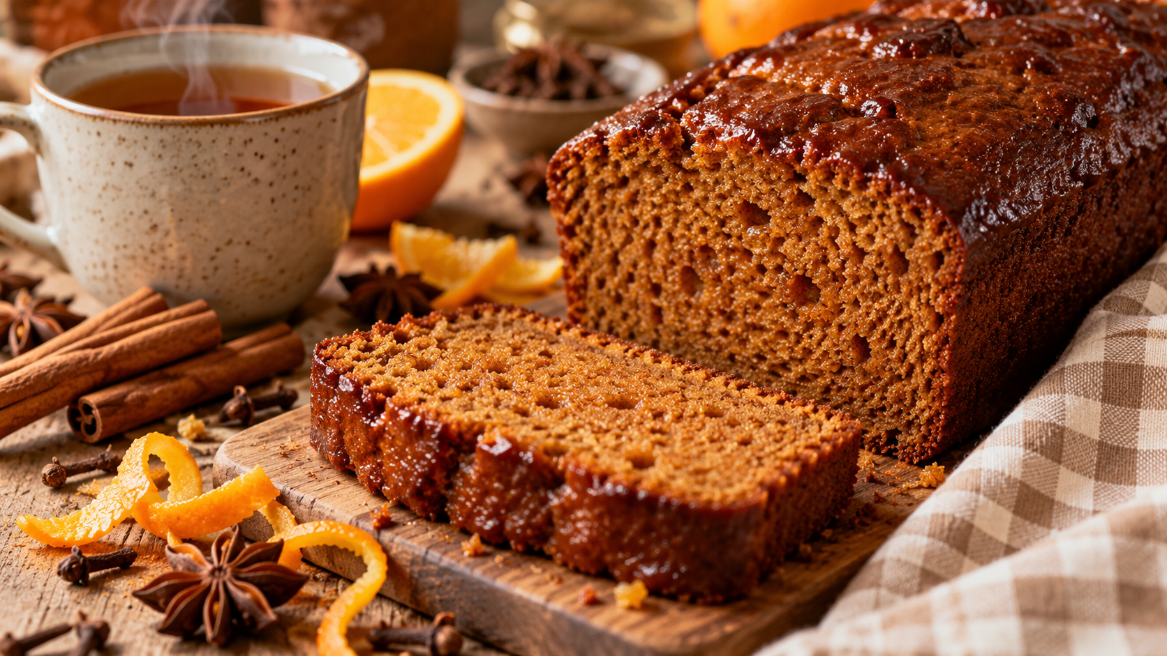 Tranches de pain d'epices maison dorees avec miel et epices